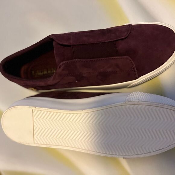 Ralph Lauren Women's Burgundy Isla Sheep Suede Slip-On Sneaker 🔥NEW🔥 - Picture 4 of 8